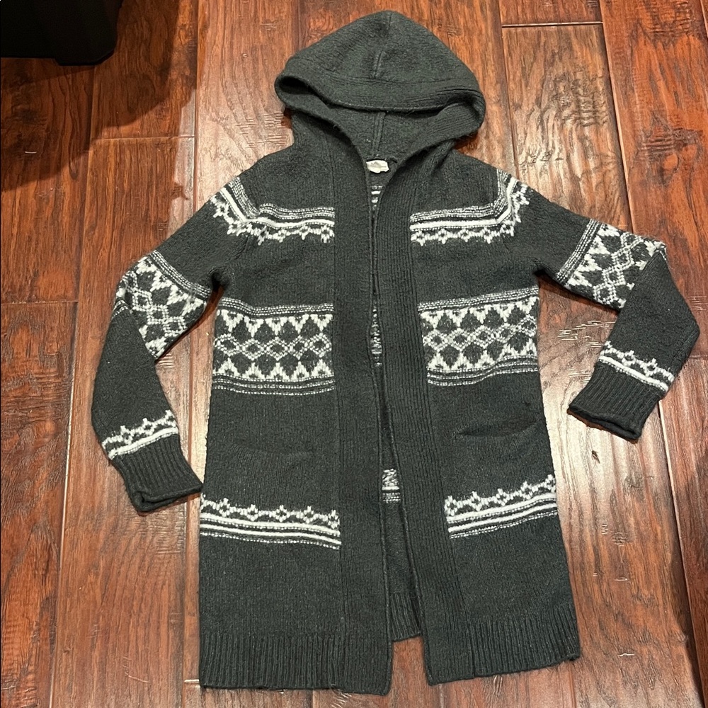 True North Green and White Hooded Cardigan
